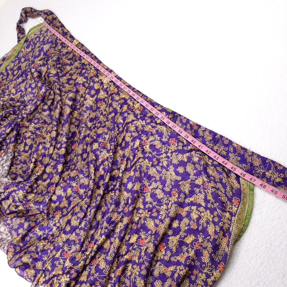 Silk Nepalese midi sari wrap skirt layered ditsy floral boho festival Nepal - Picture 3 of 6